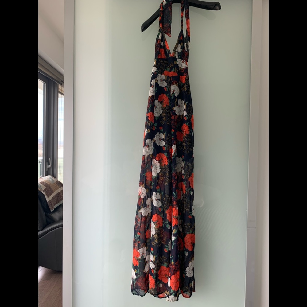 Floral wide-leg , backless halter romper